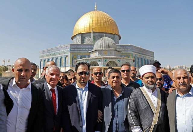 saudi football federation chief yasser almisehal c and members of the saudi football delegation visit the al aqsa mosque compound in the old city of jerusalem on october 14 2019 photo afp saudi football federation chief yasser almisehal c and members of the saudi football delegation visit the al aqsa mosque compound in the old city of jerusalem on october 14 2019 photo afp