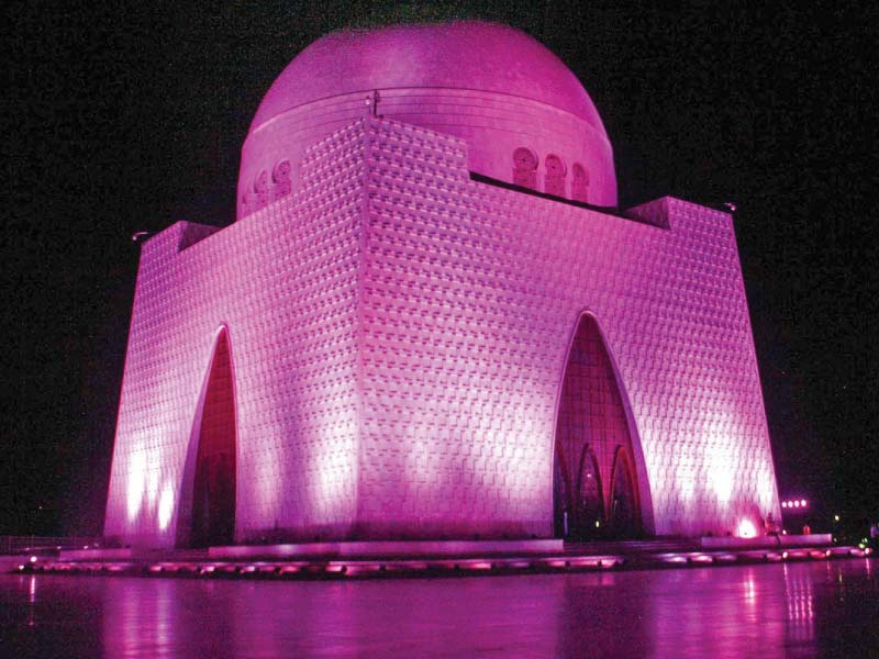 quaid 039 s mausoleum in karachi was bathed in pink on october 17 as pink ribbon pakistan held a 039 pink illumination ceremony 039 in the mausoleums 039 ground to raise awareness about breast cancer photo online