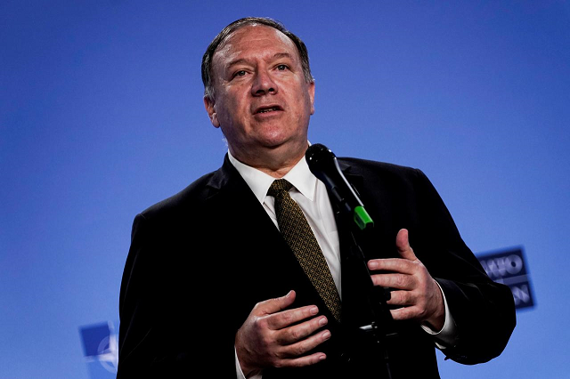 us secretary of state mike pompeo briefs media at nato headquarters in brussels belgium october 18 2019 photo afp