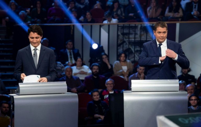 justin trudeau l and andrew scheer lead the two main parties in canada 039 s election photo afp justin trudeau l and andrew scheer lead the two main parties in canada 039 s election photo afp