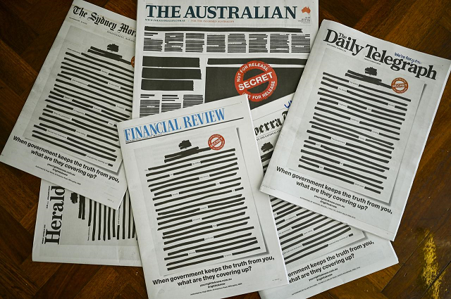 australian newspapers redact front pages to protest media curbs