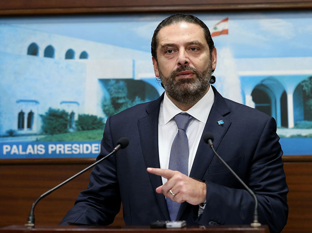 a handout picture provided by the lebanese photo agency dalati and nohra shows lebanon 039 s prime minister saad hariri speaking to the press following a cabinet meeting at the presidential palace in baabda east of the capital beirut on october 21 2019