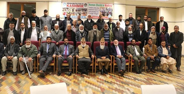 group photo of abdul rasheed turabi altaf ahmed butt fazal qadri mohammad ghalib raja fahim kayani mohiud din dar present at the kashmir conference organised by the tkuk photo express