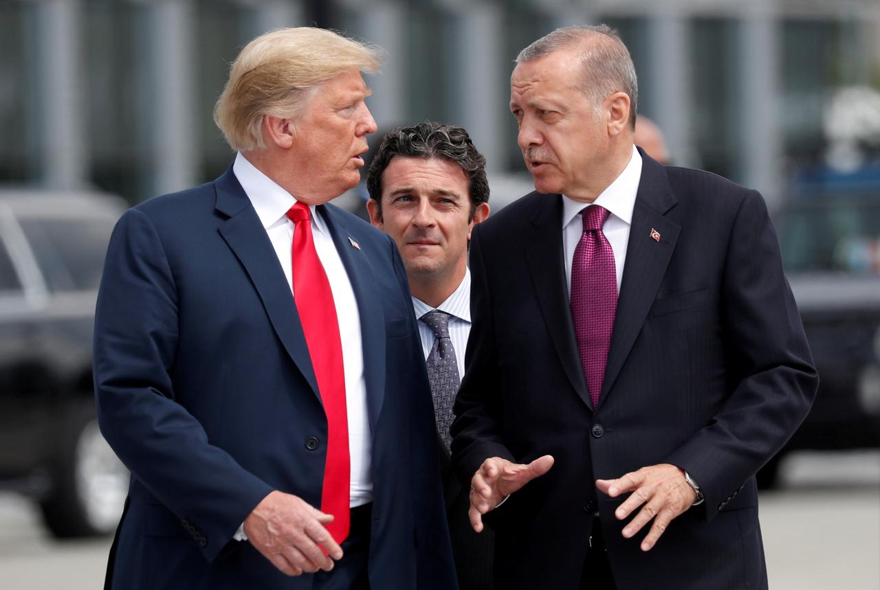 in this file photo us president donald trump talks to turkey s president recep tayyip erdogan photo reuters