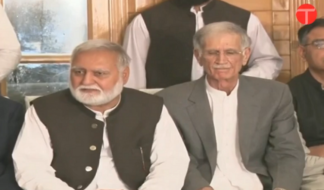 akram durrani left with pervez khattak during the meeting held in islamabad screengrab akram durrani left with pervez khattak during the meeting held in islamabad screengrab