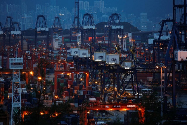 a general view of hongkong international terminals hit owned by hutchison port holdings as part of the kwai tsing container terminals for transporting shipping containers in hong kong china july 25 2018 photo reuters