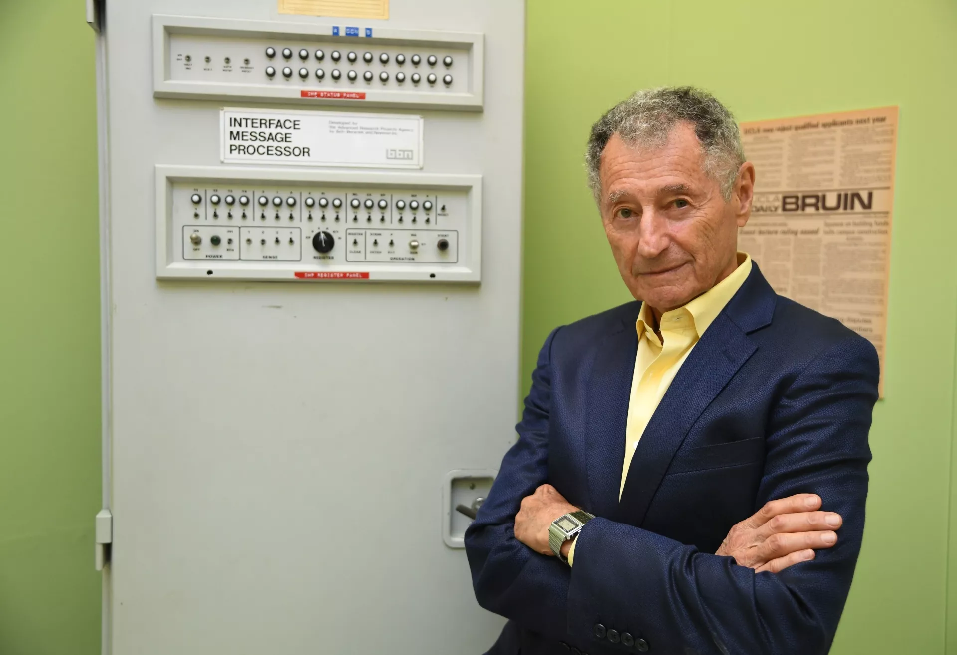 dr leonard kleinrock poses beside the first interface message processor imp in the lab where the first internet message was sent photo afp dr leonard kleinrock poses beside the first interface message processor imp in the lab where the first internet message was sent photo afp