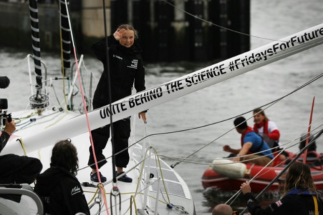 thunberg 039 s highly publicised journey has so far involved crossing on a zero emission sailboat from england to new york photo afp file