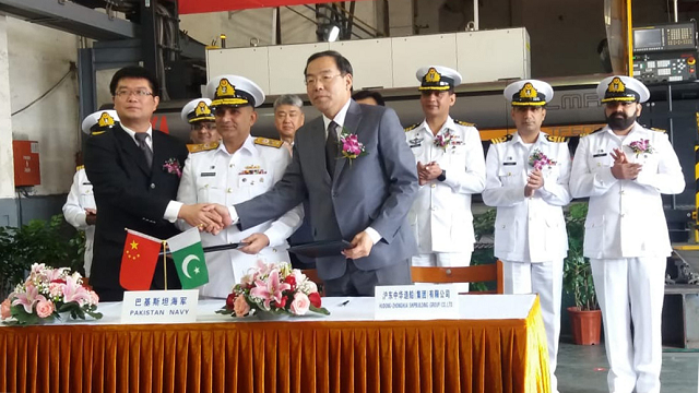 chief naval overseer cno china commodore azfar humayun of pakistan navy and president of china shipbuilding trading company cstc jointly performed the steel cutting of the two of the frigates at hudong zhonghua hz shipyard china on saturday photo pakistan navy chief naval overseer cno china commodore azfar humayun of pakistan navy and president of china shipbuilding trading company cstc jointly performed the steel cutting of the two of the frigates at hudong zhonghua hz shipyard china on saturday photo pakistan navy