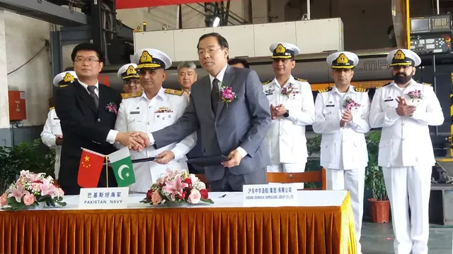 chief naval overseer cno china commodore azfar humayun of pakistan navy and president of china shipbuilding trading company cstc jointly performed the steel cutting of the two of the frigates at hudong zhonghua hz shipyard china on saturday photo pakistan navy chief naval overseer cno china commodore azfar humayun of pakistan navy and president of china shipbuilding trading company cstc jointly performed the steel cutting of the two of the frigates at hudong zhonghua hz shipyard china on saturday photo pakistan navy