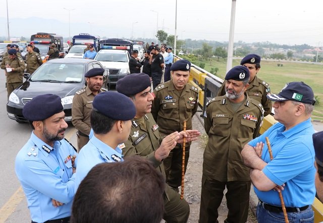 officials of islamabad and rawalpindi police departments visit various areas of the two cities including faizabad interchange on saturday photo express