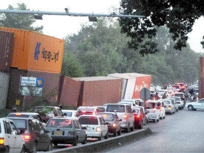 azadi march containers create traffic havoc azadi march containers create traffic havoc