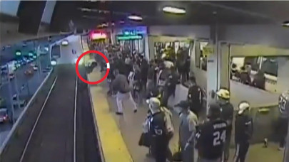 watch in dramatic rescue california transit worker saves man from oncoming train watch in dramatic rescue california transit worker saves man from oncoming train