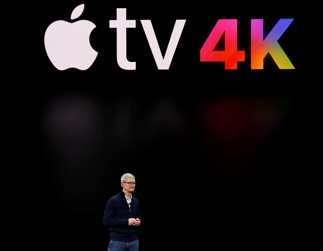 tim cook ceo of apple speaks about apple tv during a launch event in cupertino california us september 12 2017 photo reuters