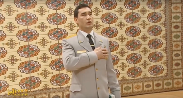 turkmen leader bestows patriotism award on son