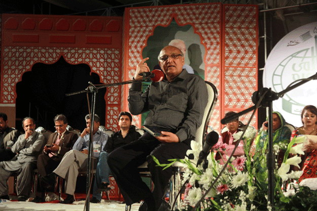 senior poet amjad islam amjad satirist anwar masood from lahore and anwar shaoor and shahida hasan from karachi were among the senior poets who read out their popular verses right at the end of the mushaira which continued into the early hours of thursday morning photo athar khan