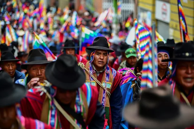 supporters of bolivian ex president evo morales who has accused the new interim leader of orchestrating a quot coup quot photo afp