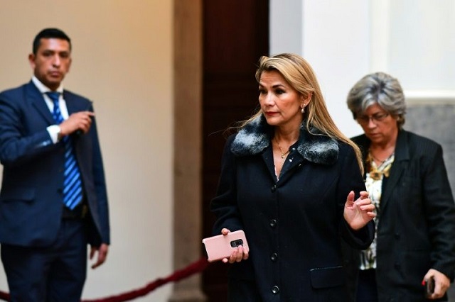 bolivian interim president jeanine anez after a press conference in la paz on november 15 2019 photo afp