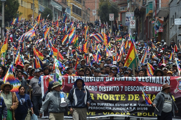 supporters of ousted bolivian leader evo morales launched fresh protests against the new government marching on la paz photo afp