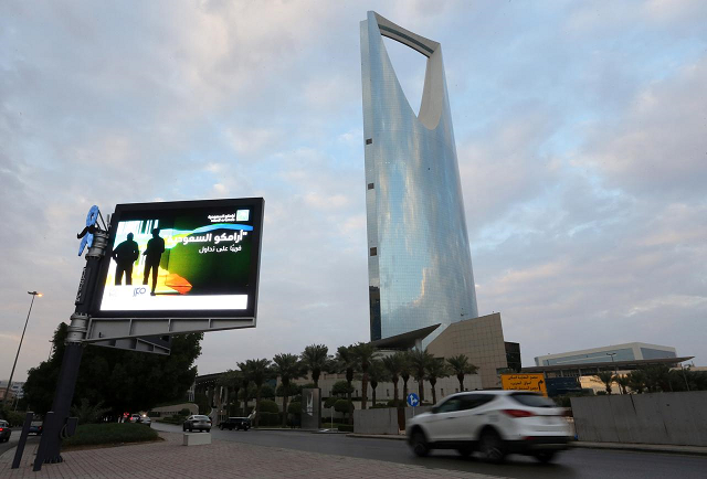 a billboard display an advert for saudi aramco in the streets in riyadh saudi arabia november 15 2019 picture taken november 15 2019 photo reuters