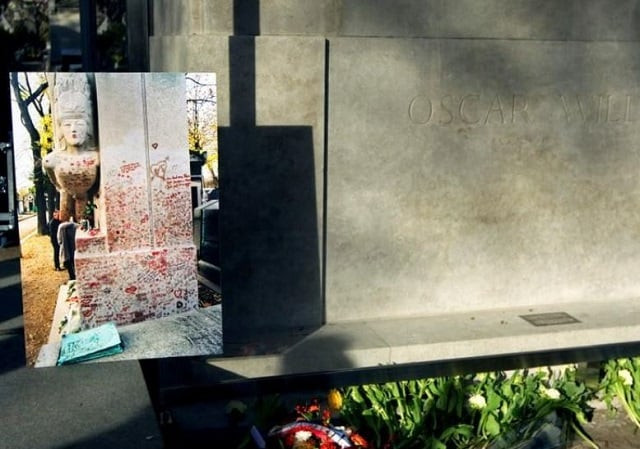 view of the renovated tomb of oscar wilde during the ceremony at the pere lachaise cemetery in paris november 30 2011 photo reuters