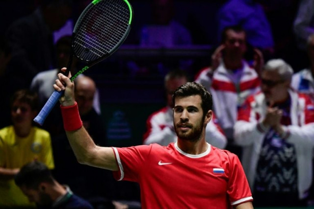 world number 17 khachanov clinched the point by fighting back to beat croatian borna coric 6 7 4 7 6 4 6 4 photo afp world number 17 khachanov clinched the point by fighting back to beat croatian borna coric 6 7 4 7 6 4 6 4 photo afp