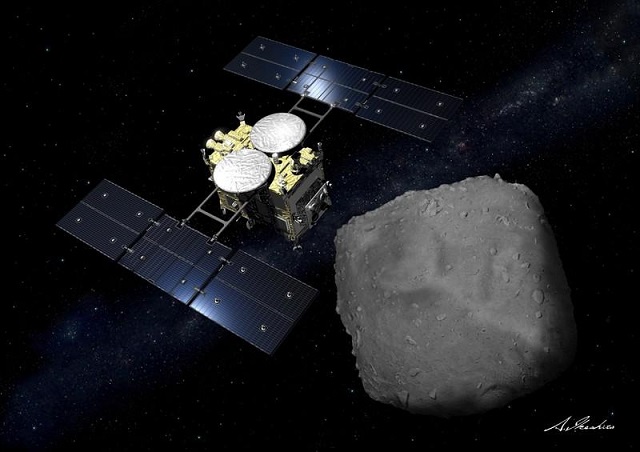 computer graphic handout image shows japan aerospace exploration agency 039 s hayabusa 2 probe arriving at an asteroid in the image released by japan aerospace exploration agency created march 18 2019 and obtained by reuters on november 18 2019 photo reuters