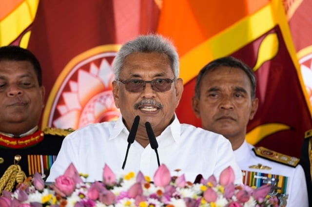 sri lanka 039 s new president gotabaya rajapaksa centre speaks after taking oath of office during his swearing in ceremony at the ruwanwelisaya temple in anuradhapura photo afp sri lanka 039 s new president gotabaya rajapaksa centre speaks after taking oath of office during his swearing in ceremony at the ruwanwelisaya temple in anuradhapura photo afp