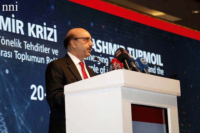 ajk president sardar masood khan addresses international conference on 039 kashmir turmoil emerging threats to peace and role of international community 039 on november 20 2019 photo nni