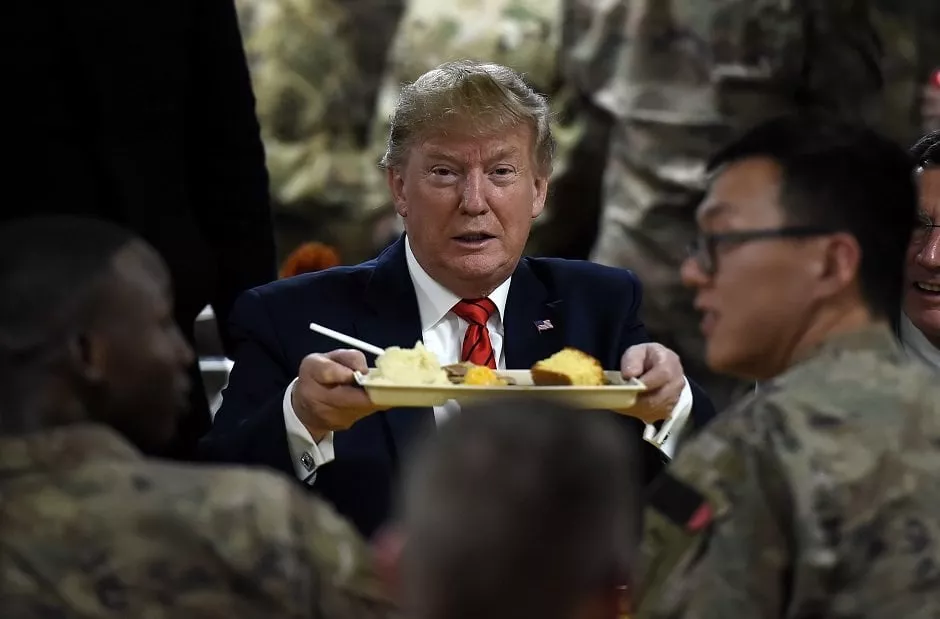 us president donald trump enjoying his thanksgiving dinner to visit us troops at bagram air field photo afp us president donald trump enjoying his thanksgiving dinner to visit us troops at bagram air field photo afp