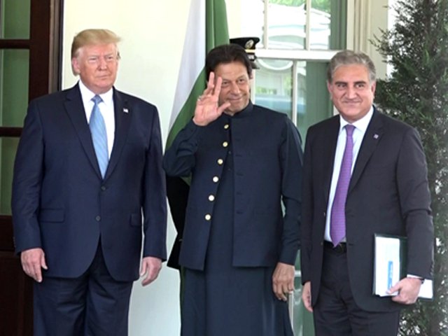 us president donald trump with pm imran khan and fm shah mahmood qureshi photo express