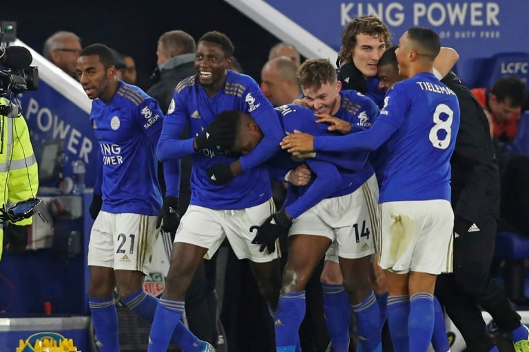 kelechi iheanacho was the unlikely hero as leicester came from behind to beat everton 2 1 and close the gap on liverpool at the top of the premier league to eight points photo afp