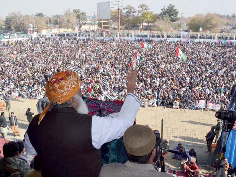 jui f chief maulana fazlur rehman addresses a public gathering in quetta photo inp