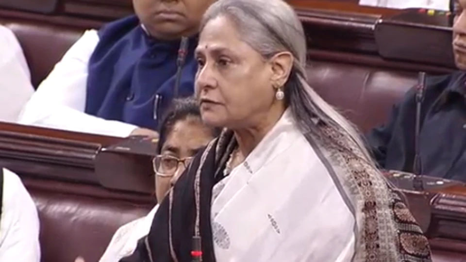 screengrab of indian mp jaya bachchan addressing the lower house of the indian parliament