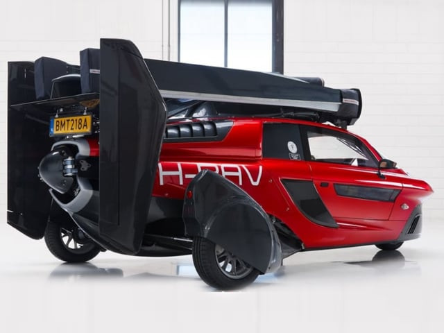 the vehicle is not only beautiful and unique in design but it also has a full leather interior dual engine and a self stabilising aircraft photo pal v