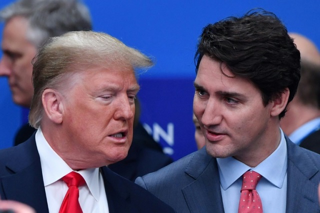 us president donald trump l talks with canada 039 s prime minister justin trudeau during the plenary session of the nato summit photo afp