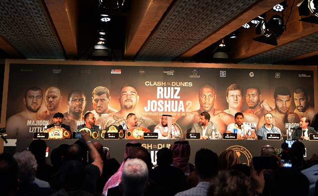 brit boxer said he was quot determined and focused quot as he appeared alongside the champion in a press conference photo afp
