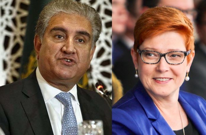 foreign minister shah mahmood qureshi l and foreign minister marise payne r