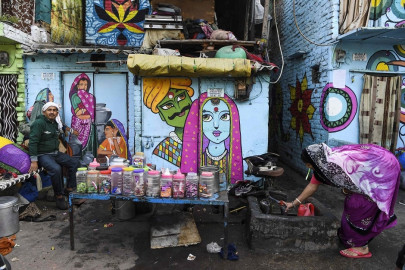 in pictures rainbow murals bring some cheer to new delhi slum in pictures rainbow murals bring some cheer to new delhi slum
