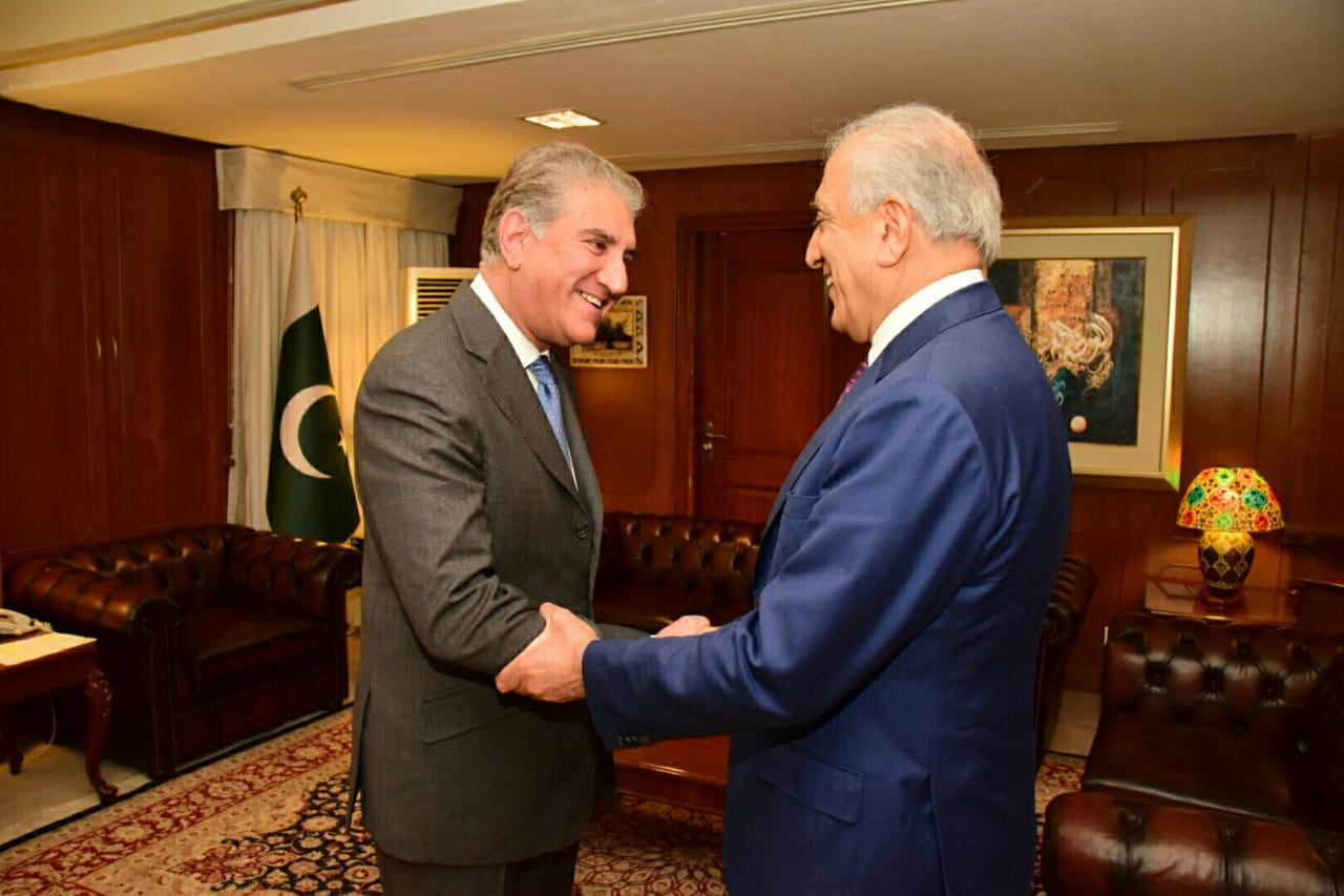 in this file photo us special envoy zalmay khalilzad calls on foreign minister shah mehmood qureshi in islamabad photo foreign office