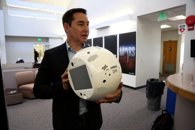bret greenstein ibm global vice president of watson internet of things offerings holds a clone of an artificial intelligence bot named cimon at the kennedy space center in florida us june 28 2018 photo reuters bret greenstein ibm global vice president of watson internet of things offerings holds a clone of an artificial intelligence bot named cimon at the kennedy space center in florida us june 28 2018 photo reuters