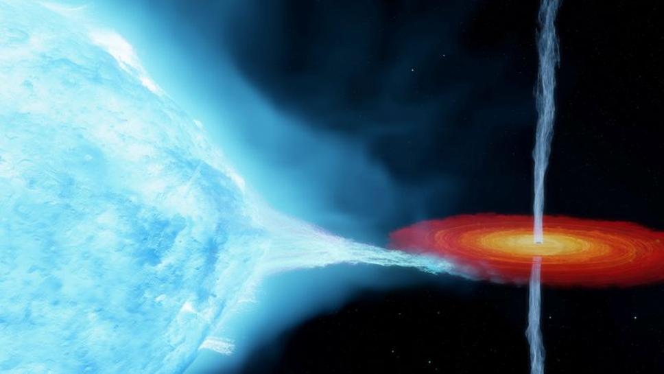 an artist s impression of the cygnus x 1 system with a so called stellar mass black hole orbiting a companion star some 7 200 light years from earth international centre for radio astronomy research photo reuters