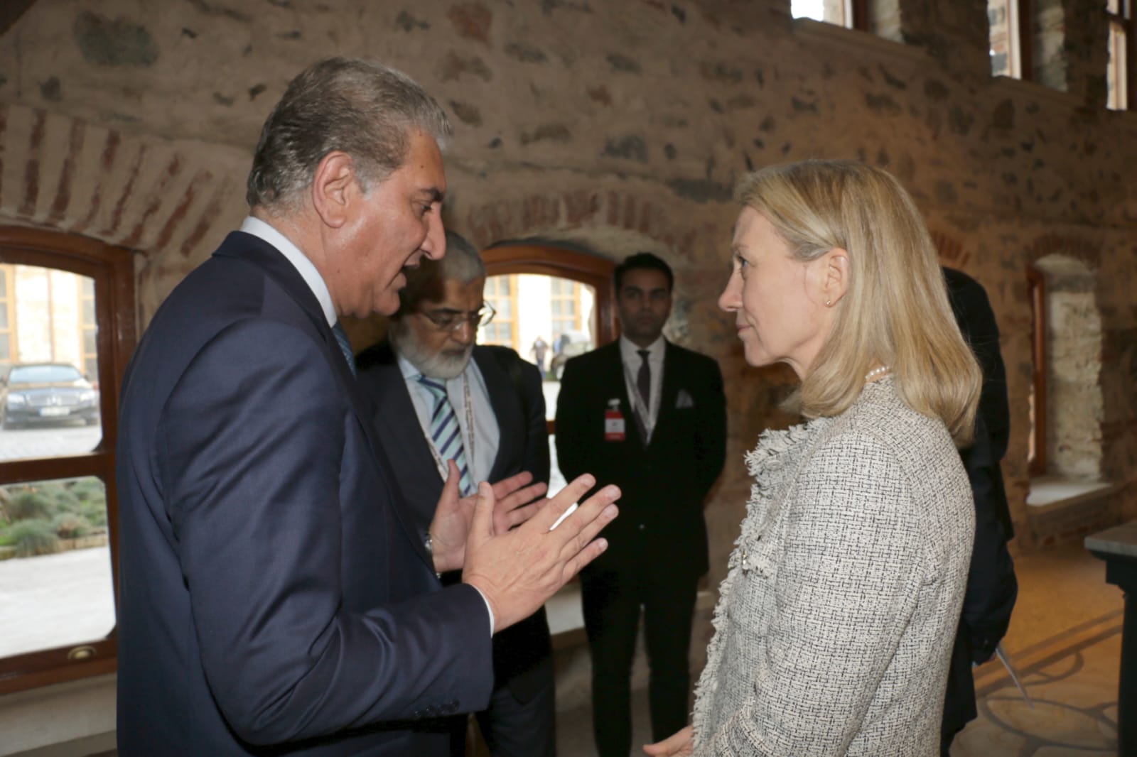 fm qureshi speaks with us diplomat alice wells at heart of asia conference in istanbul photo express