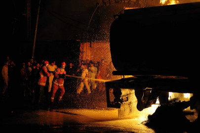 nato supplies attack on oil tanker triggers fire in market