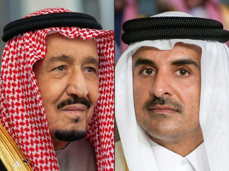 afp file photos of ksa king salman and qatari emir sheikh tamim bin hamad al thani