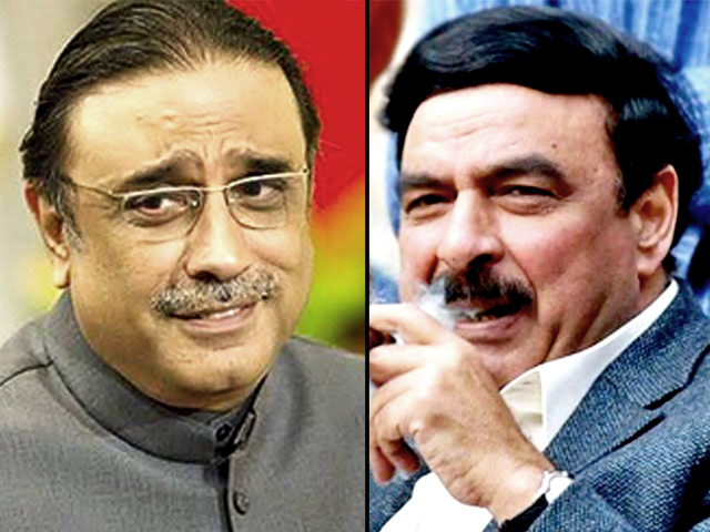 asif ali zardari left and sheikh rashid photo file