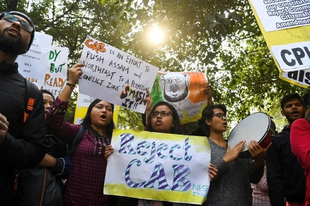 demonstrators in new delhi protest against the bill which will fast track citizenship claims from refugees from three neighbouring countries but not if they are muslim photo afp file