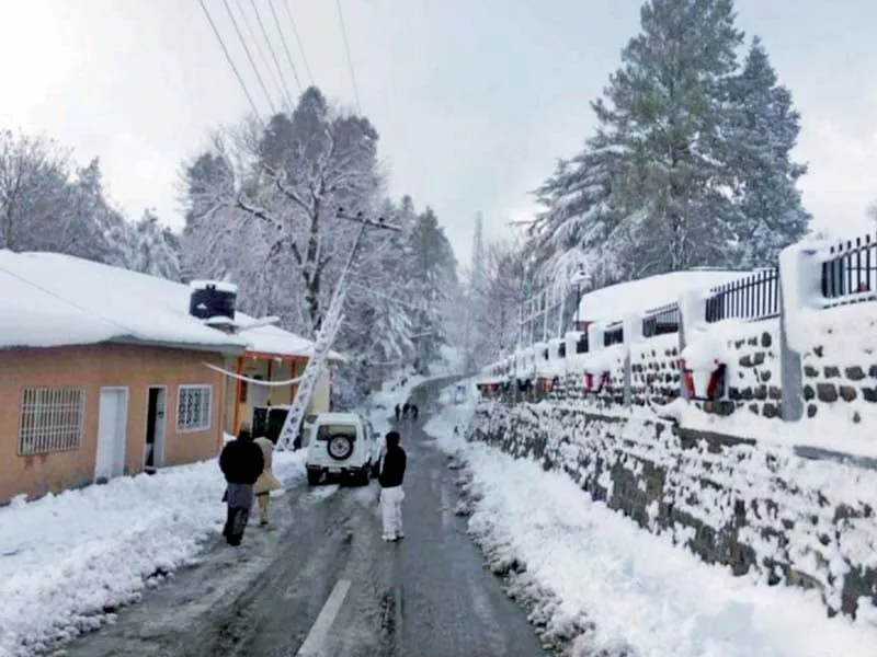 snow covers trees and houses on a street in the nathiagali hill station on friday photo ppi snow covers trees and houses on a street in the nathiagali hill station on friday photo ppi