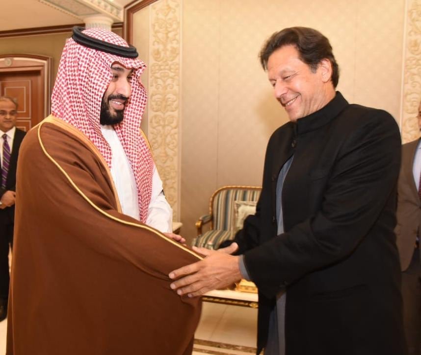 pm imran khan meets saudi crown prince mohammad bin salman in riyadh saudi arabia on saturday photo pid file