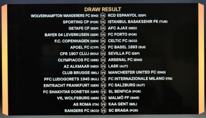 man utd draw club brugge arsenal get olympiakos in europa league